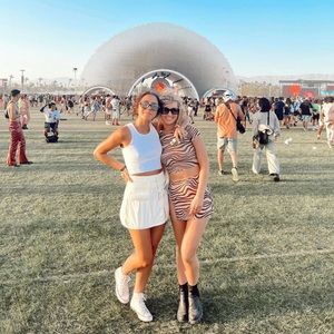 Beginning Boutique Rosalie Beige Mini Skirt (Size AUS 8) & Crop Top (Size AUS 6)